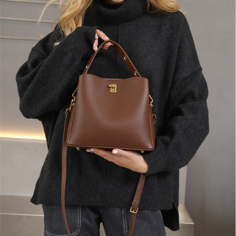 Women's Top Layer Leather Handheld Messenger Bag - Black, Mocha, Brick Red