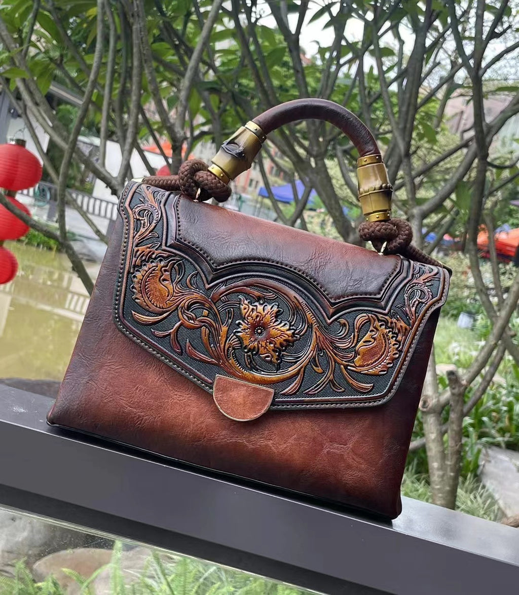 Retro Embossed Women's Crossbody Bag with 3D Floral Design