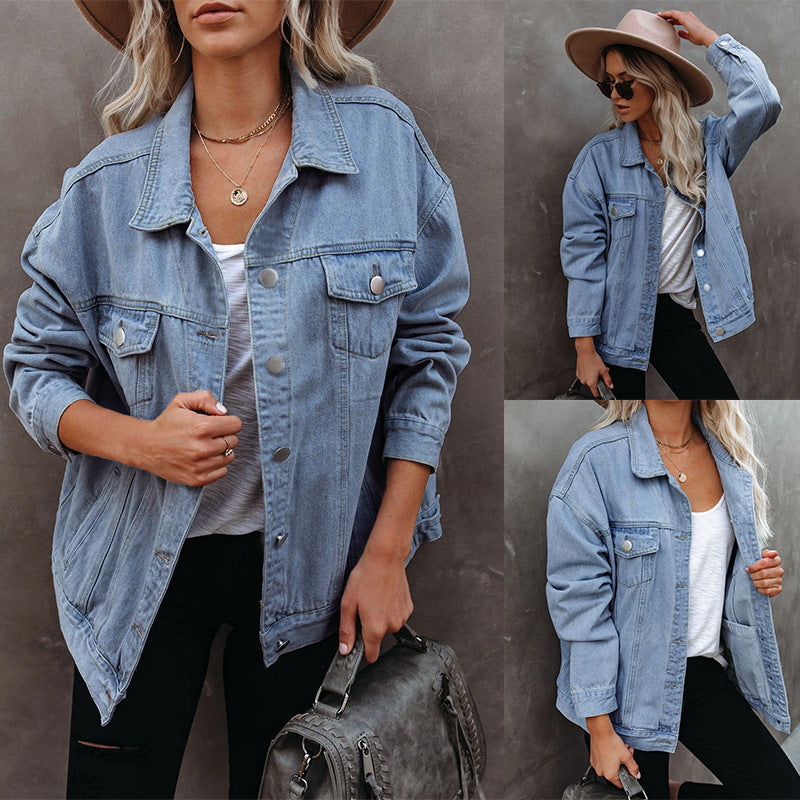 Women's Denim Blue Casual Polyester Jacket