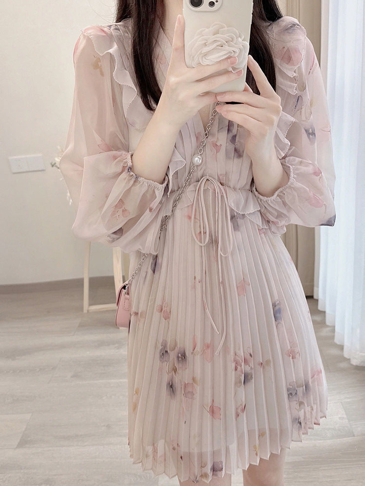 Pink French Chiffon Floral Dress For Women