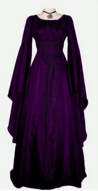 Robe d'Halloween pour femme, manches longues, col rond et ceinture, coupe asymétrique, costume de sorcière.