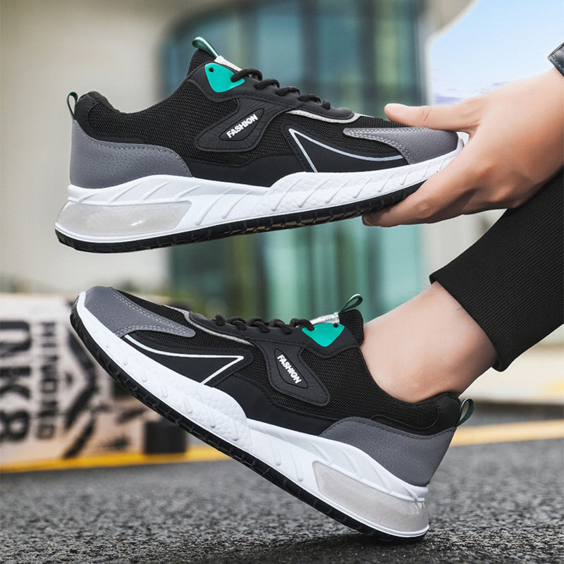 Color-Blocked Breathable Mesh Lace-Up Sneakers for Men – Casual Outdoor Running & Walking Shoes