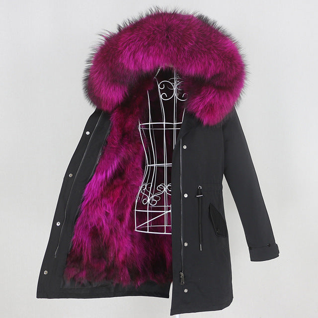 Women’s Winter Long Parka Coat with Real Fur Natural