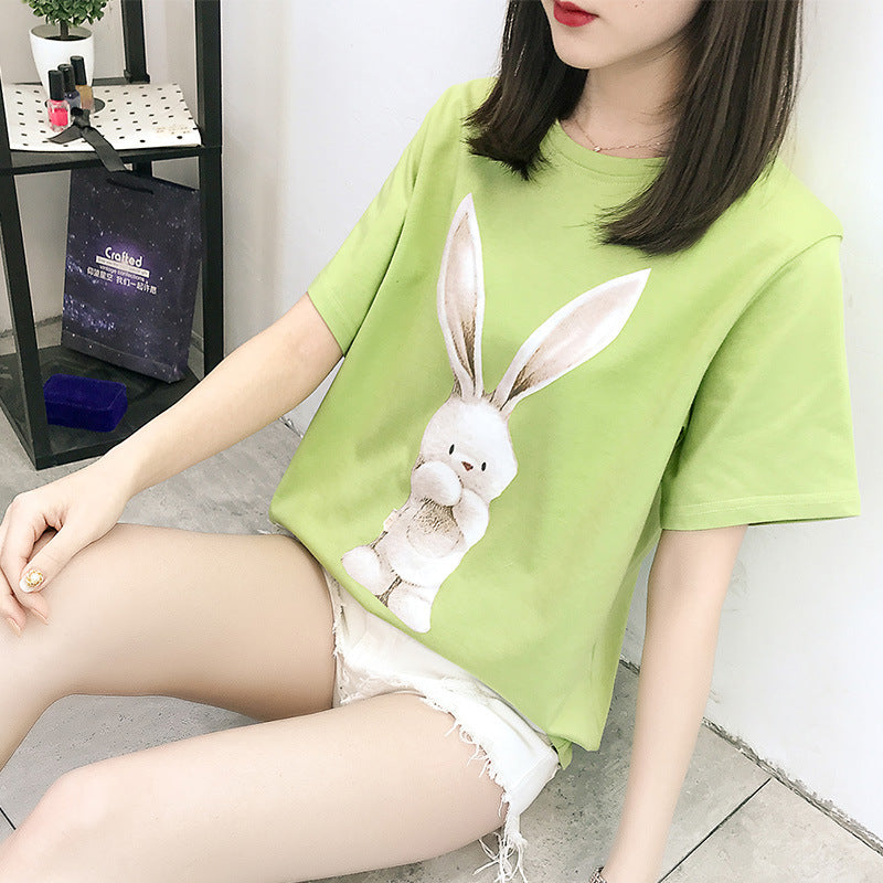 T-shirt à manches courtes en coton imprimé avec motifs de dessins animés et géométriques