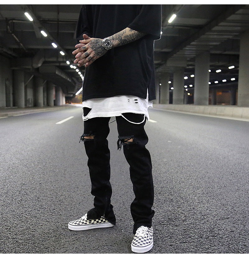 Slim-Fit Zippered Cotton Jeans
