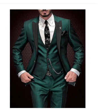 Men's Wine Red Slim Fit Three-Piece Wedding Suit