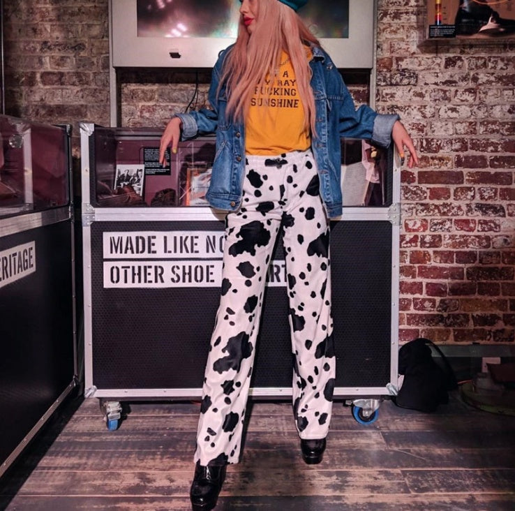 Cow Print High Waist Straight Casual Pants