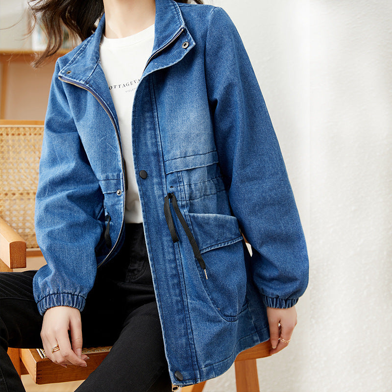 Veste en jean personnalisée pour femme, bleue et noire, Tailles M-3XL