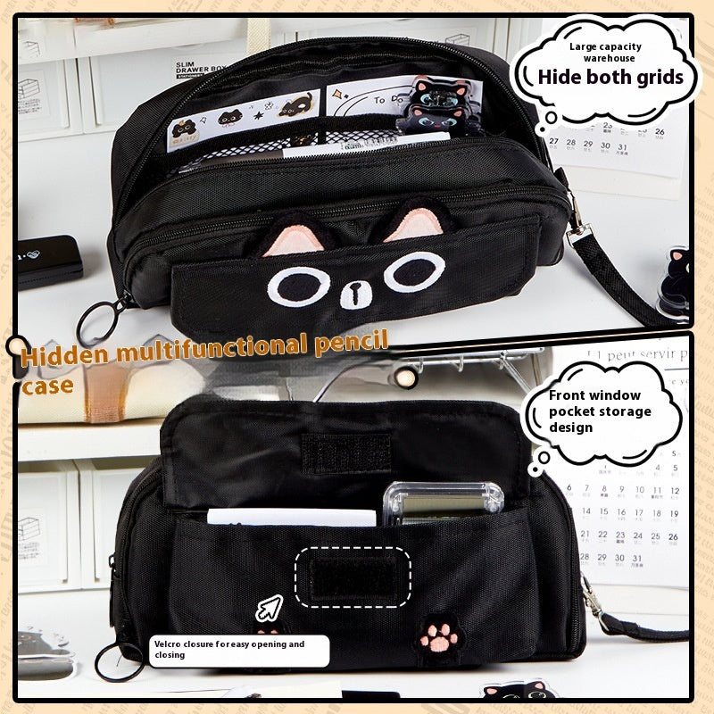 Fashion Cat Canvas Large Capacity Stationery Bag