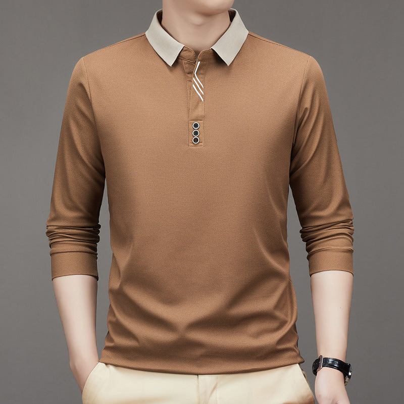 Men's Autumn Business Fit Solid Color Polo Collar Shirt