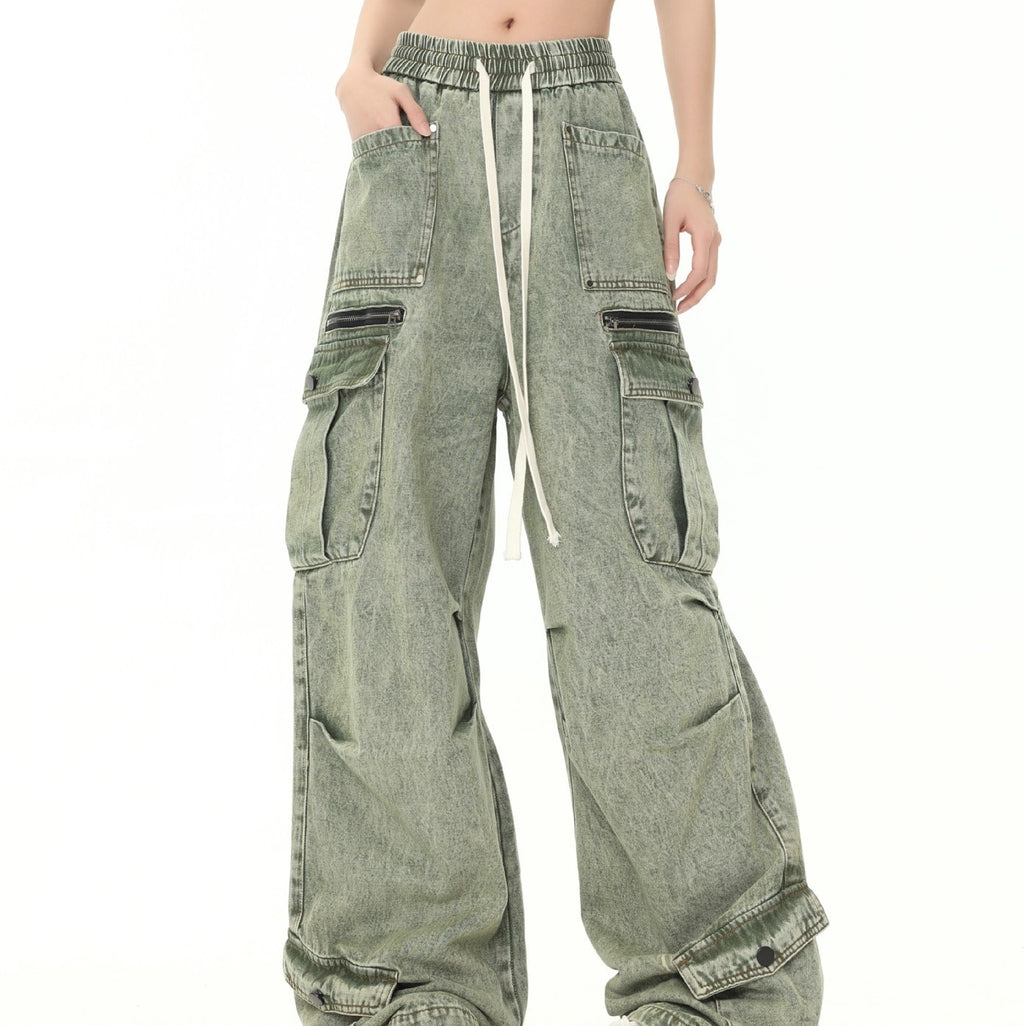 Unisex American-Style Distressed Heavy Industry Straight Cargo Jeans