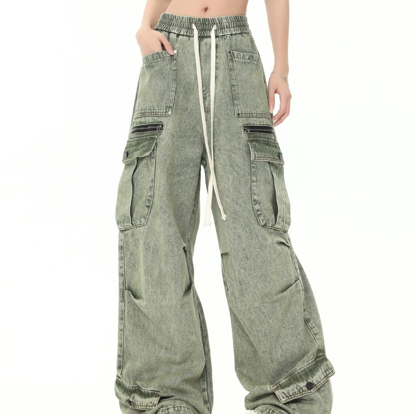 Unisex American-Style Distressed Heavy Industry Straight Cargo Jeans