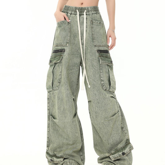 Men's And Women's Same Style American-style Distressed Heavy Industry Straight Leisure Cargo Jeans