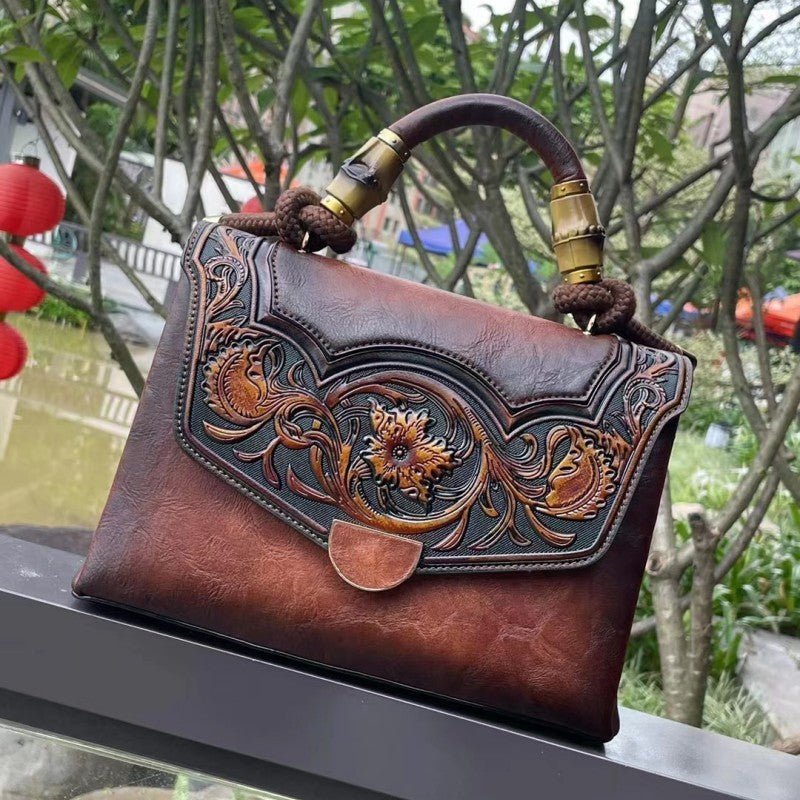 Retro Embossed Women's Crossbody Bag with 3D Floral Design