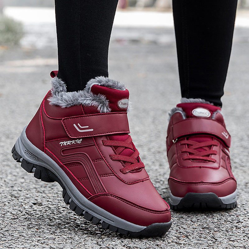 أحذية شتوية دافئة من القطيفة للنساء والرجال، مزودة بشريط لاصق، مناسبة للثلج والتسلق والمشي لمسافات طويلة.