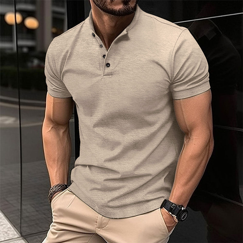 Men's Short-Sleeve Button Henry Collar Sports Polo Shirt Summer Top