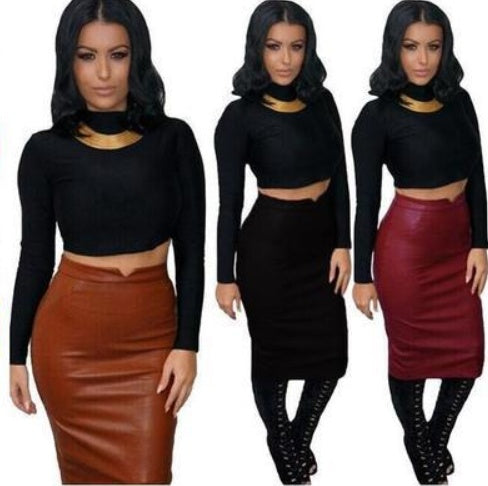 High Waist Faux Leather Skirt