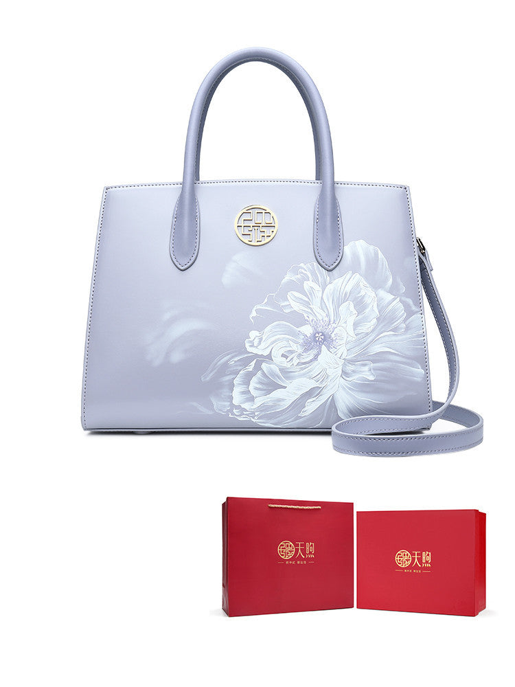 Sac à main en cuir de vachette violet clair haut de gamme, pratique, cadeau pour maman 22 cm