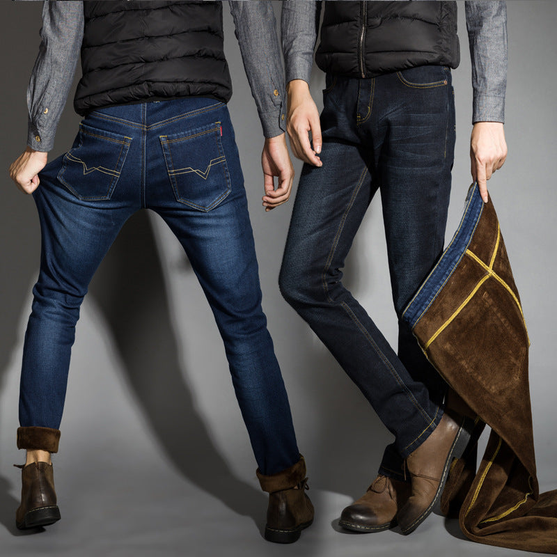 Autumn Winter Straight Fit Velvet-Lined Jeans