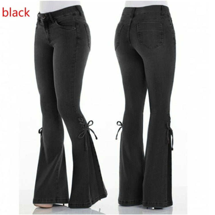 Ladies Mid-Waist Stretch Denim Jeans Trousers