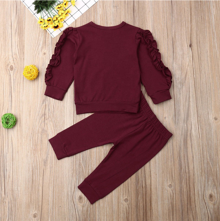 Ensemble 2 pièces sweat-shirt à manches longues à volants et pantalon pour nouveau-nées