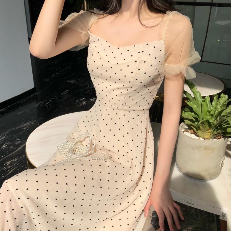 Polka-Dot Mesh Dress Polyester Fiber