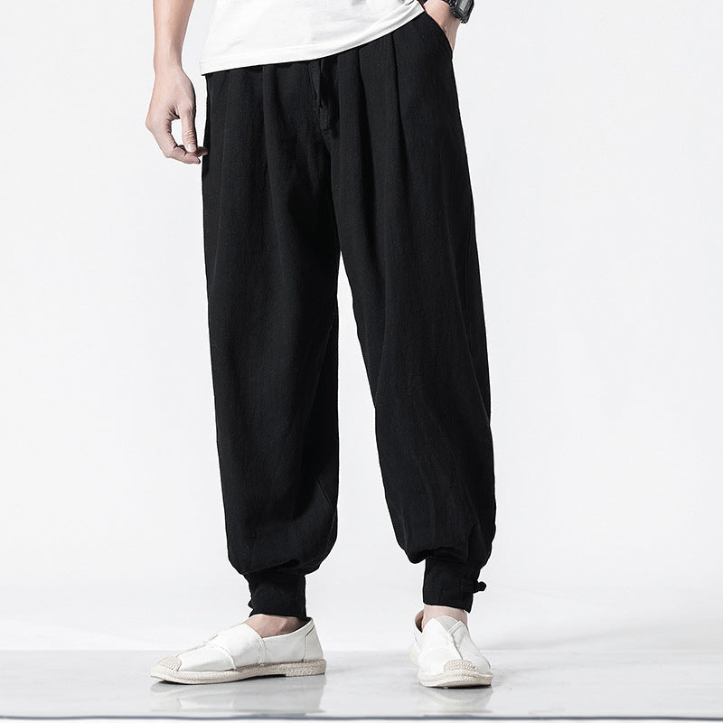 Pantalon sarouel ample décontracté en coton et lin