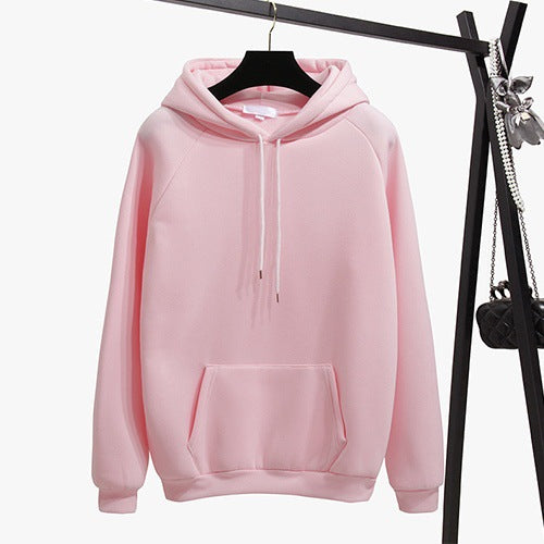 Pure Color Plus Velvet Padded Hooded Sweater