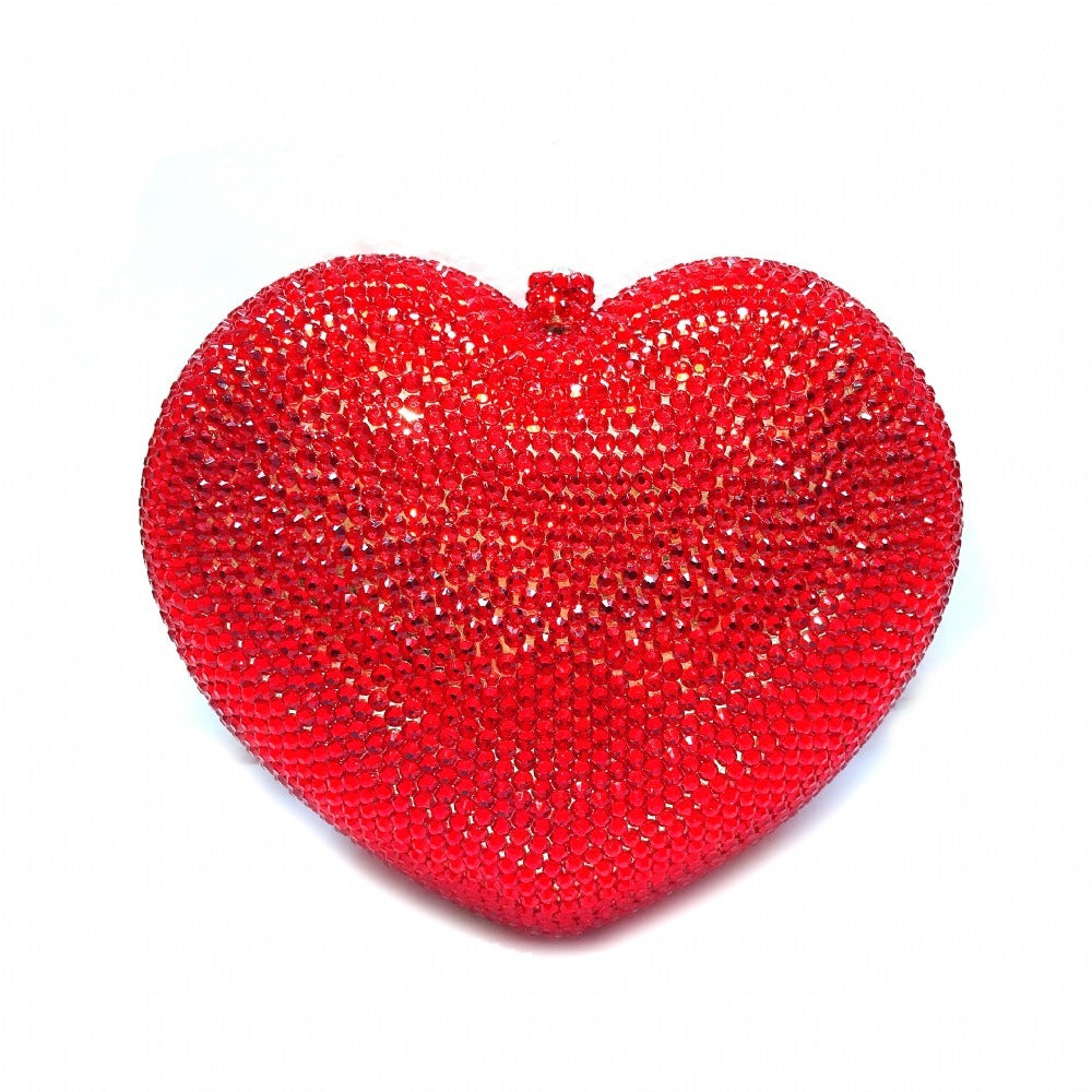 Sac de soirée mini cœur rouge en diamant avec bandoulière chaîne