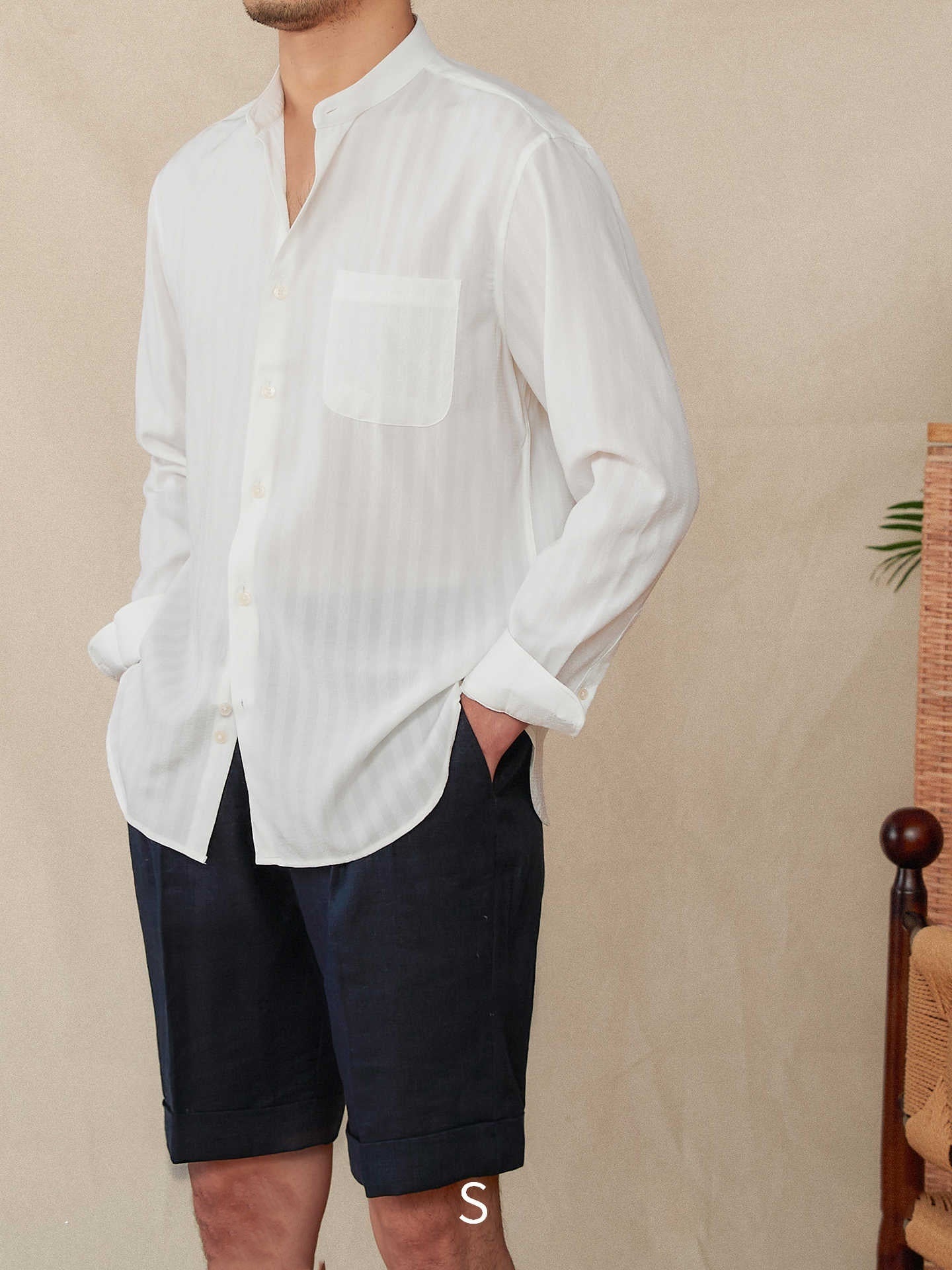 Loose Lapel Seersucker Striped Long Sleeve Shirt