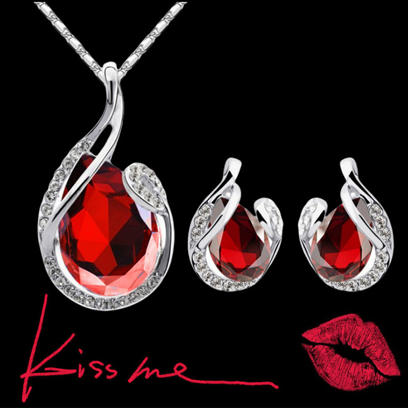 🎁 Ensemble de 3 pièces : collier et boucles d'oreilles en strass, bijoux tendance en forme de goutte d'eau pour femme, idéal pour la Saint-Valentin (100 % de réduction)