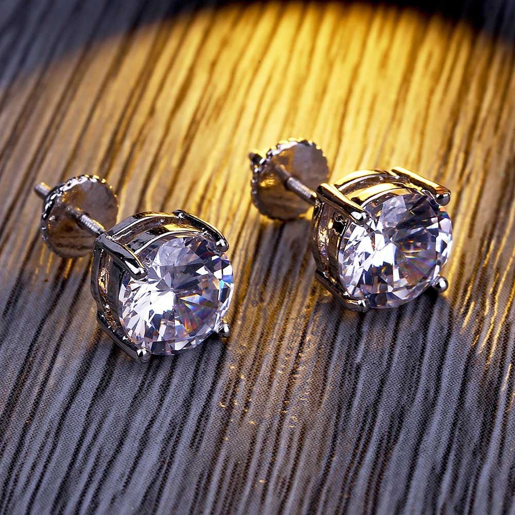 Boucles d'oreilles Hip-Hop 8 mm en cuivre avec pierres dorées
