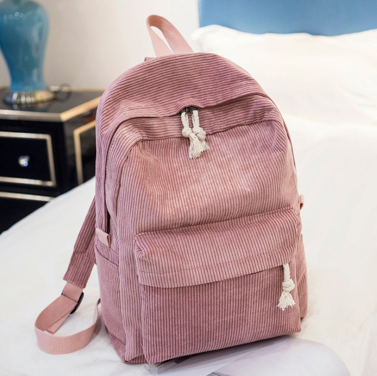 Corduroy School Backpack for Students Shoulder Bag