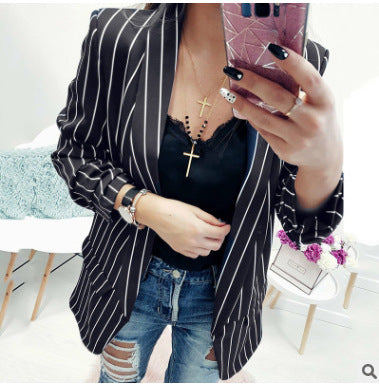 Blazer sexy à manches longues et à rayures, longueur moyenne en coton