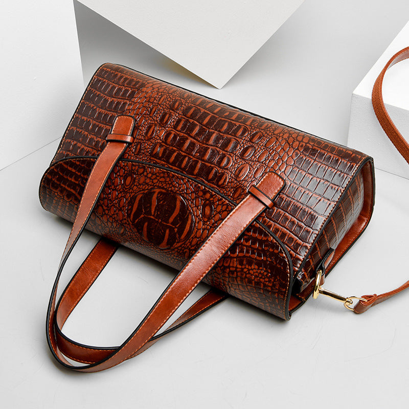 Sac à bandoulière en PU de taille moyenne motif crocodile avec poignée souple