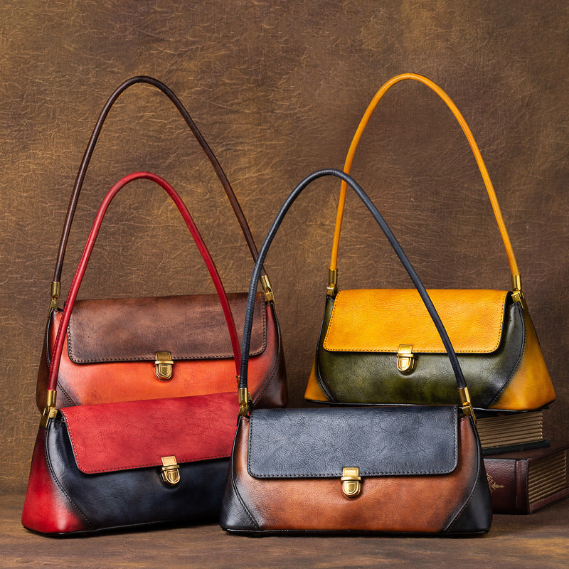 Top Layer Leather Underarm Contrast Tote Bag Small