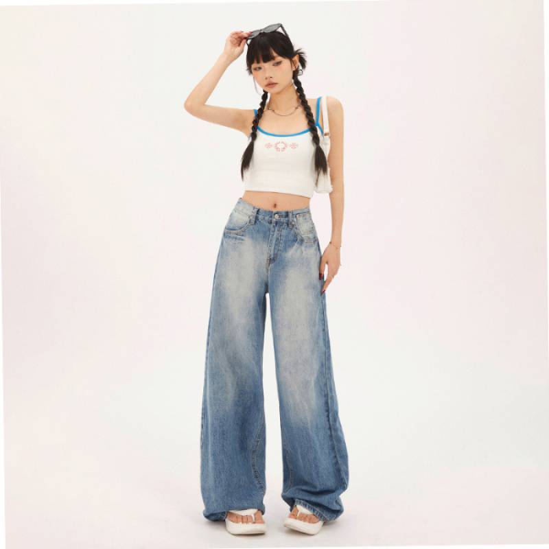 High Waist Retro Straight Denim Jeans for Women