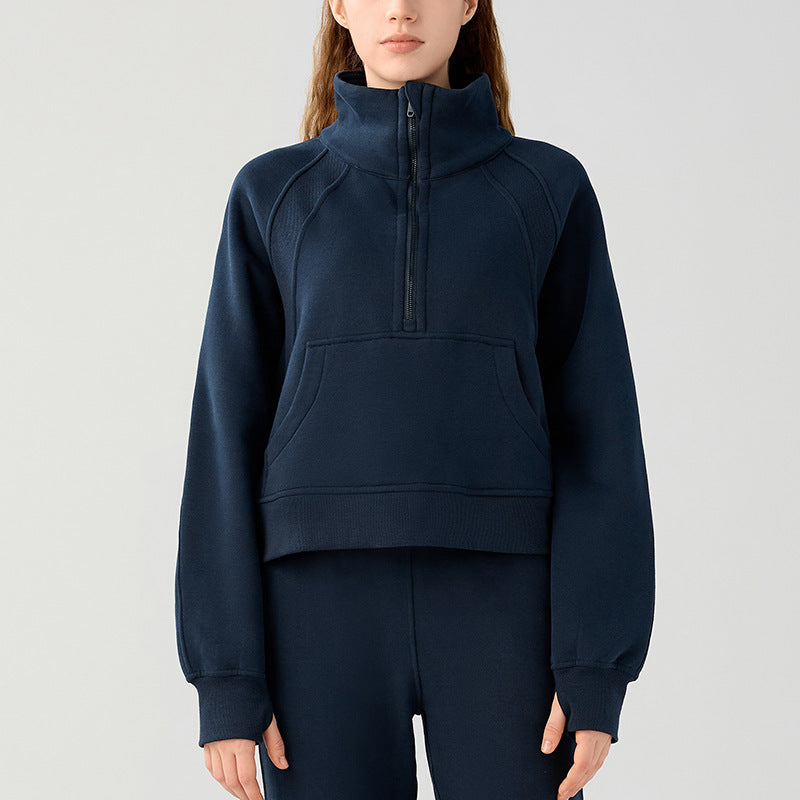 Women's Half-Zip High Collar Warm Fleece Pullover Sweater