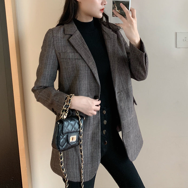 British Style Retro Plain Single-Breasted Blazer
