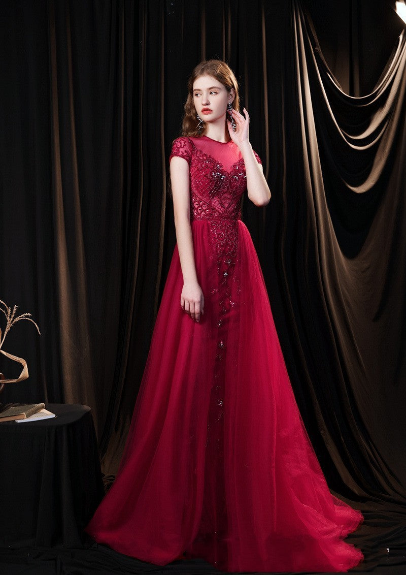 Sen French Dream Luxury Red Acrylic A-Line Evening Dress