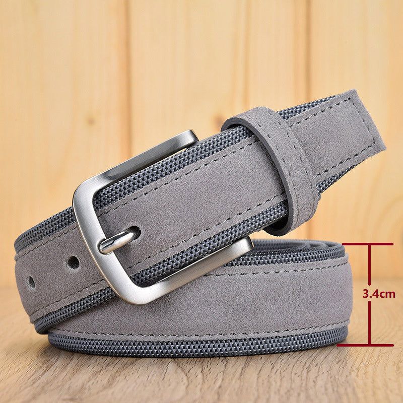 Men's Suede Leather Oxford Cloth Belt with Buckle