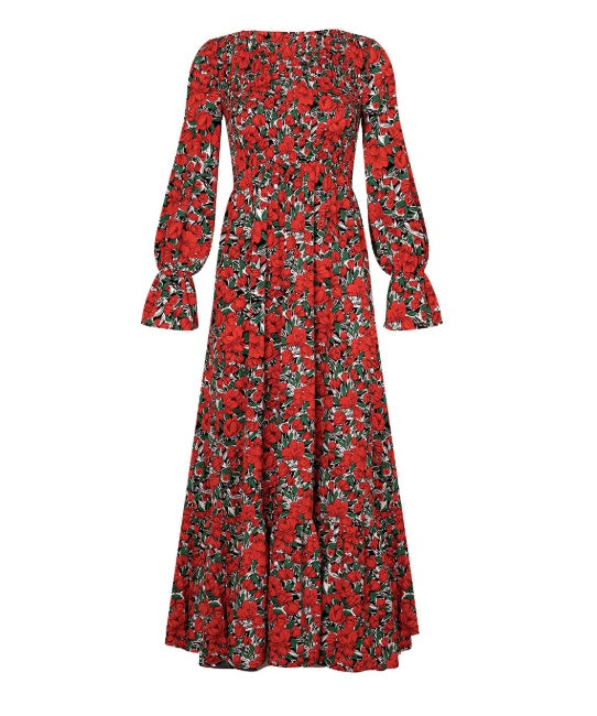 Polka Dot Long Sleeve Cotton Blend Dress in Multiple Colors