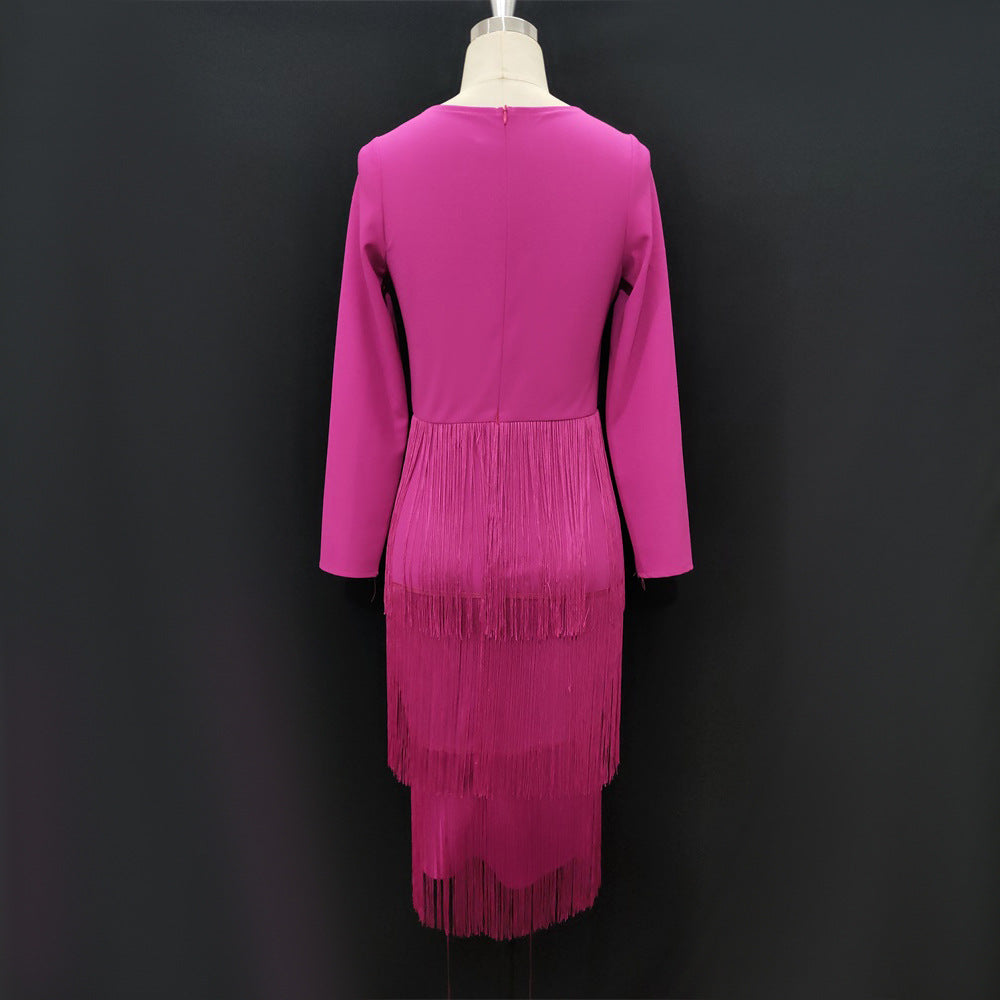 Robe à manches longues à franges et à pampilles pour les trajets professionnels
