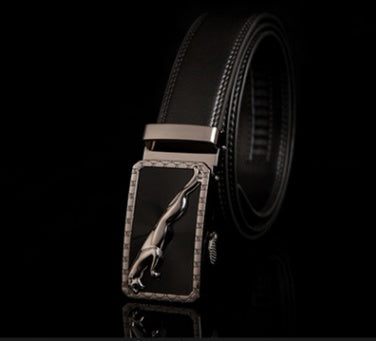 Men's Leather Automatic Buckle Belt 3.55CM Wide with Gold Buckle Head