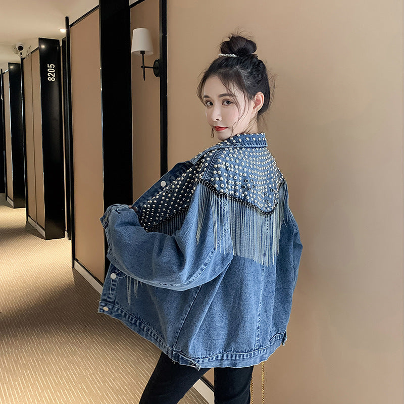 Manteau en jean ajusté et tendance en mélange de coton gris, noir et bleu