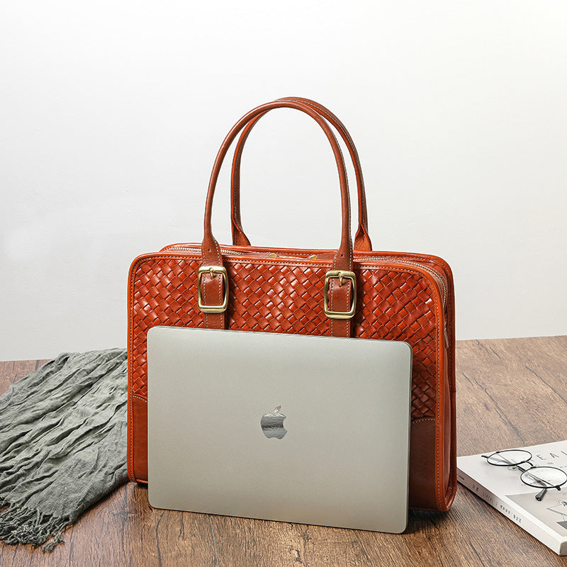 Women's Hand-Woven Vegetable Tanned Full-Grain Cowhide Leather Handbag