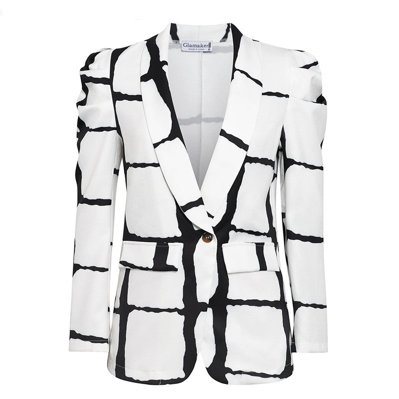 Plaid Deep V-Neck Polyester Blazer