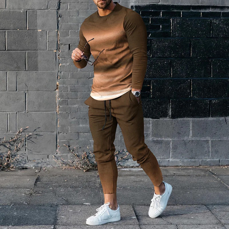 Casual Loose Gradient Long Sleeve Sweater Two-Piece Set