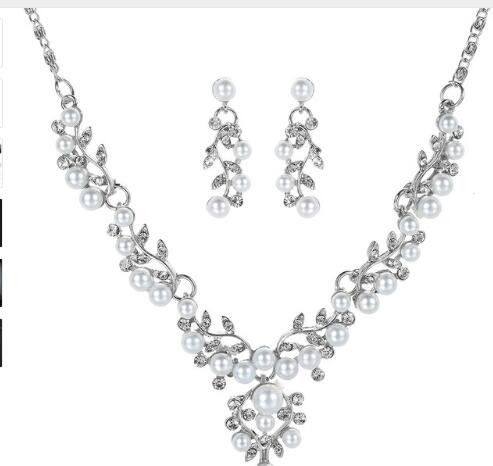 Parure de Bijoux de Mariage Collier et Boucles d'Oreilles Fleur Perles de Culture pour Soirée