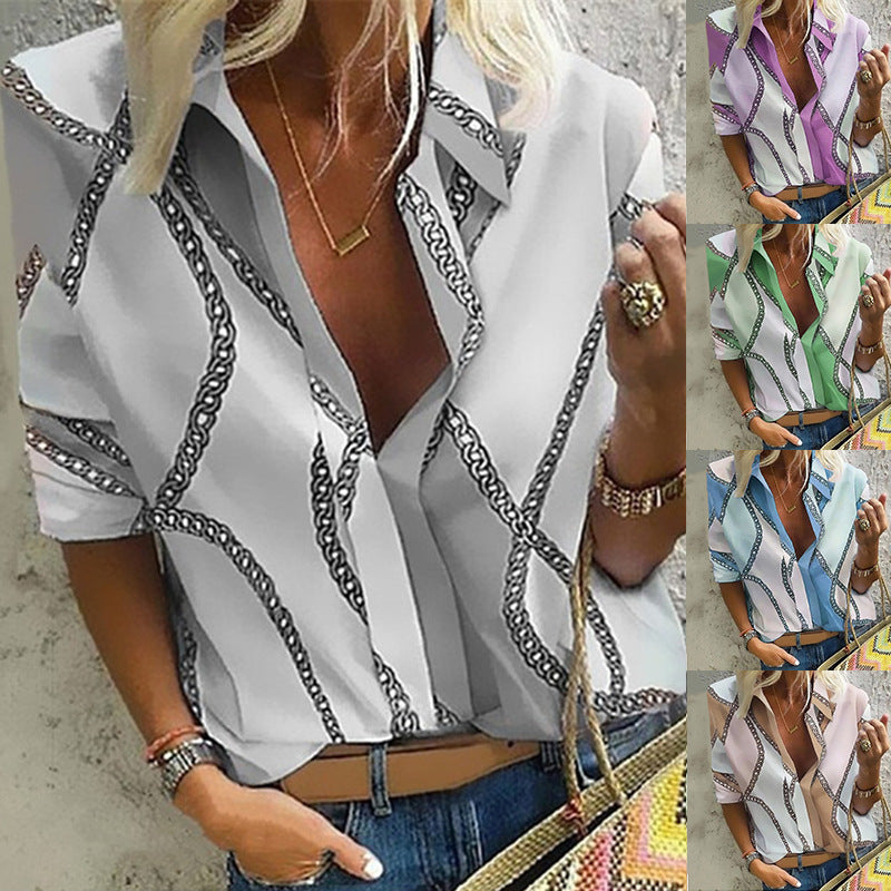 Chemise à manches longues imprimée en fibre de polyester kaki, violet, gris, vert et bleu
